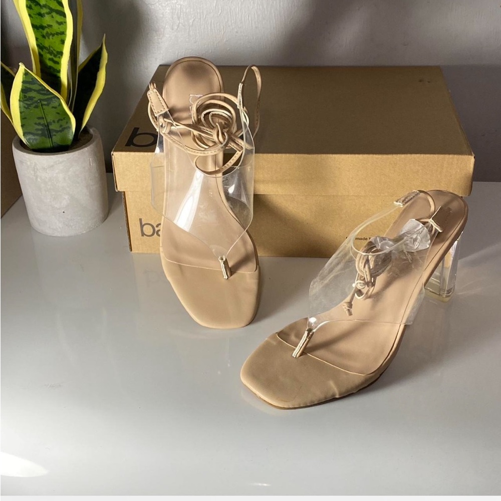 Beige Transparent Strap Heels